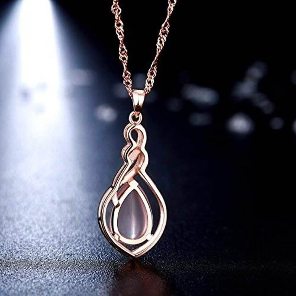 18K ローズゴールド ピンク ラインストーン ペンダント ネックレス
