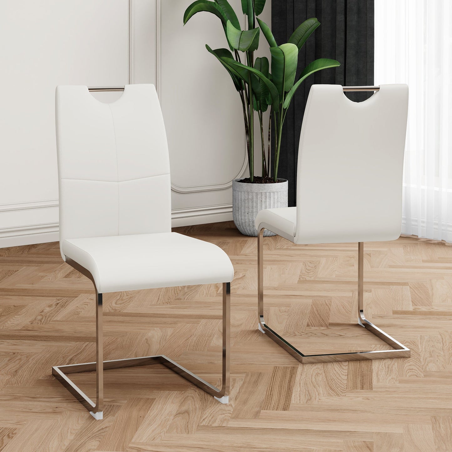 Modern Dining Chairs with Faux Leather Padded Seat