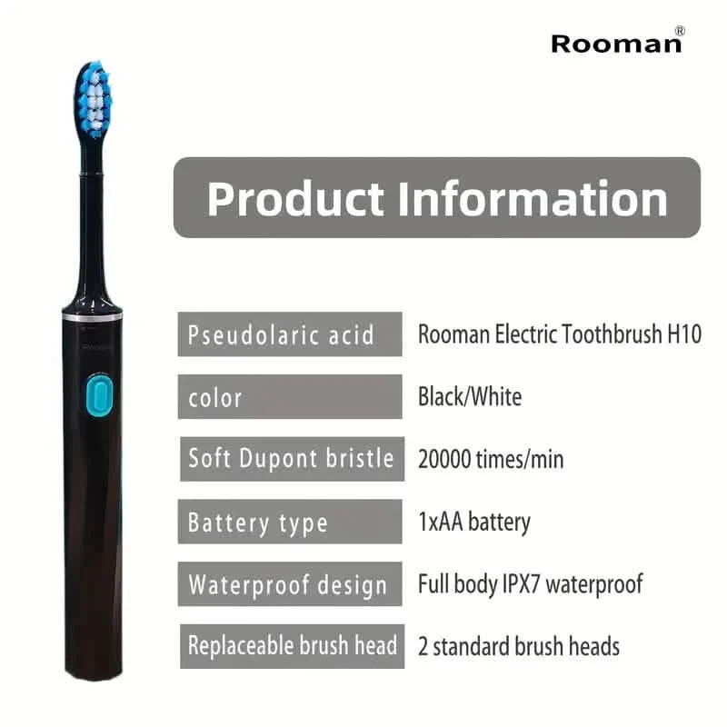 Sonic Electric Toothbrush – 6 Brush Heads, 3 Modes, AA Battery, IPX7 Waterproof