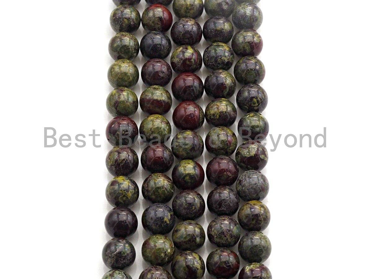 Natural Dragon Blood Jasper, Round Smooth 6mm/8mm/10mm/12mm, 15.5" Full Strand, sku#U632