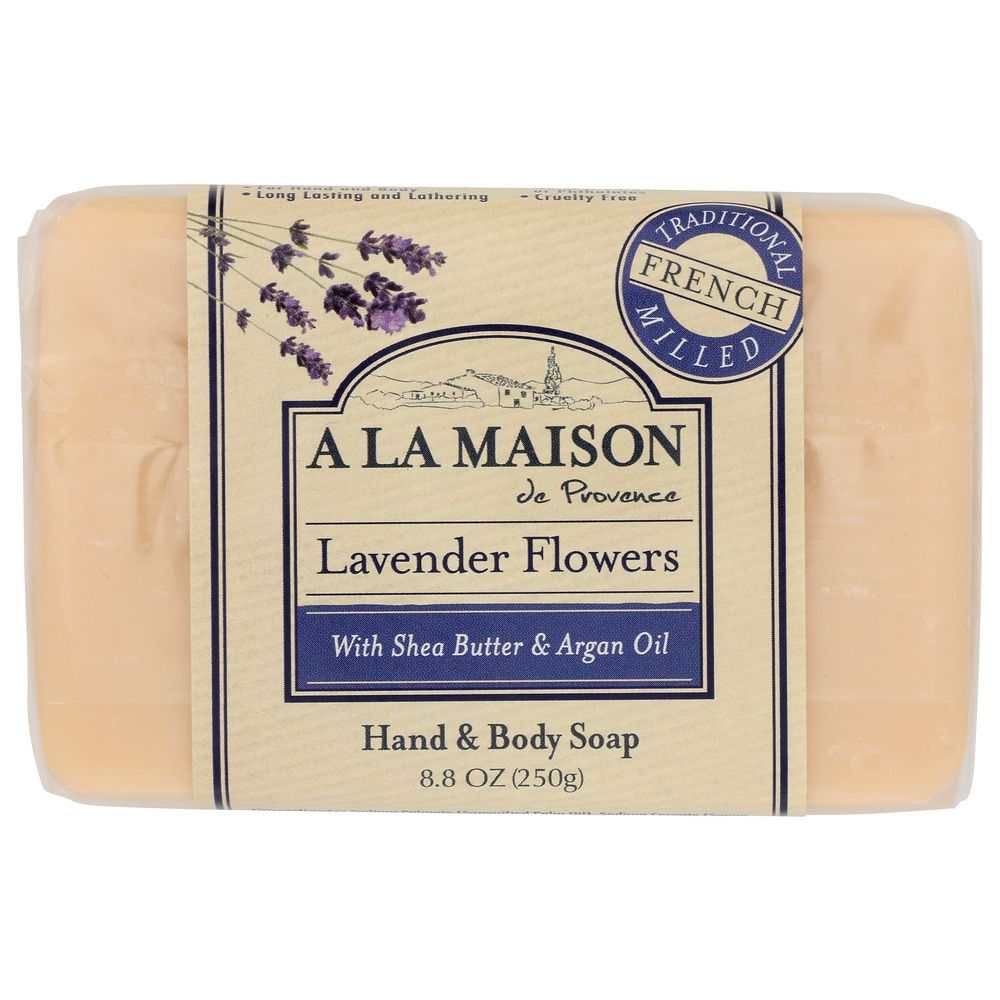 A LA MAISON DE PROVENCE: Hand & Body Bar Soap Lavender Flowers, 8.8 Oz
