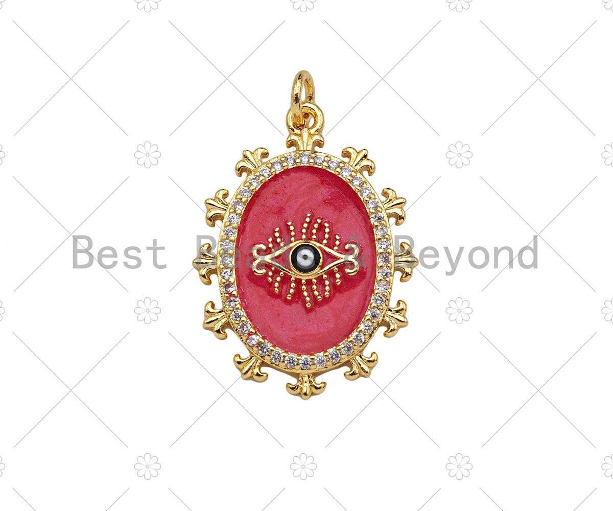 Gold Filled Evil Eye On Colorful Enamel Oval Shape Pendant, 18K Gold Filled Enamel Charm,Enamel Jewelry,20x27mm,Sku#L569