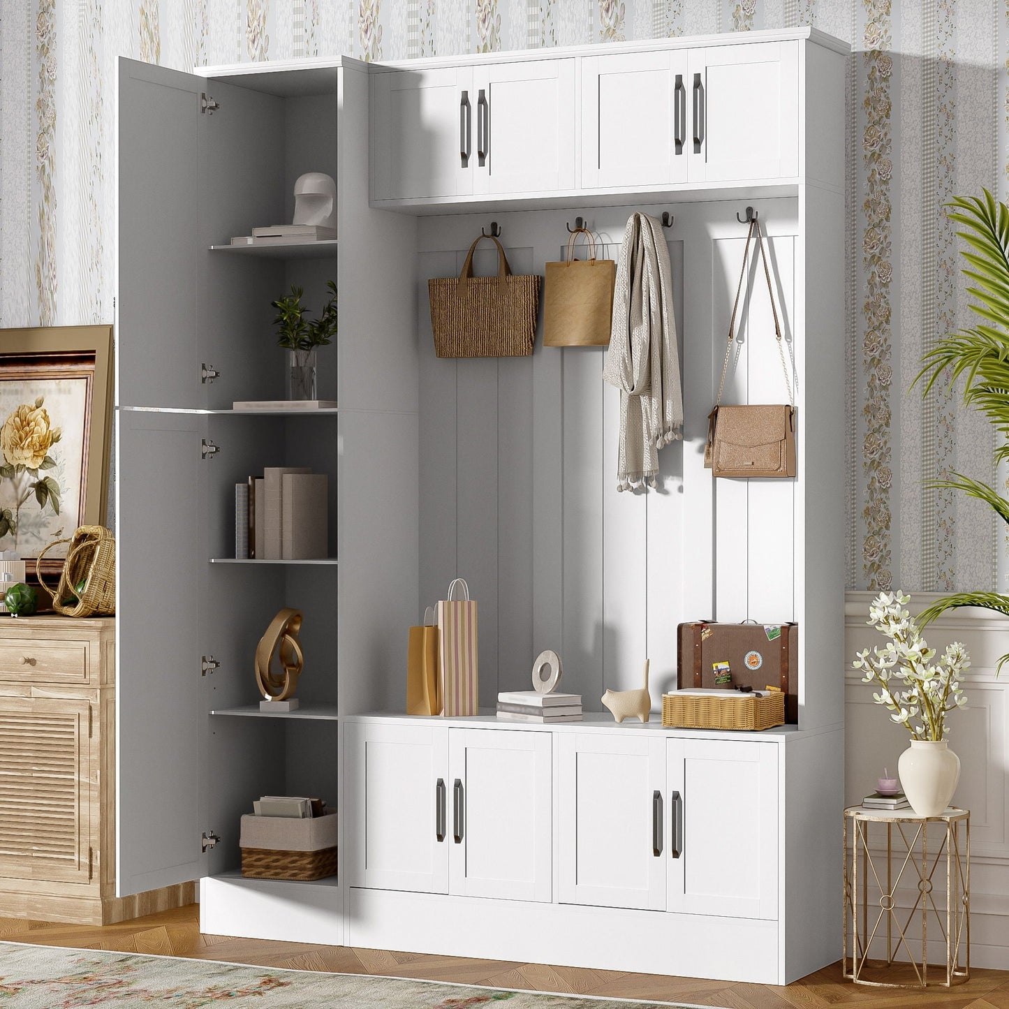 Tall Hall Tree With Shoe Storage, 4 In 1 Entryway Bench