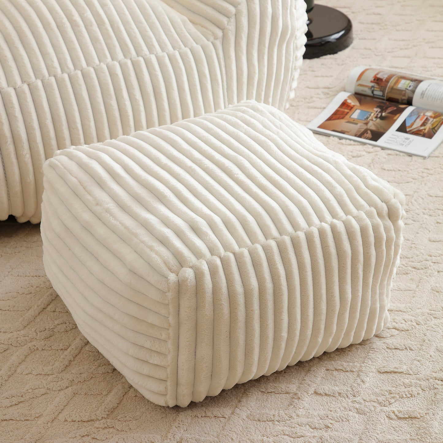 Giant Plush Bean Bag Chair for Adults with Armrests and Footstool