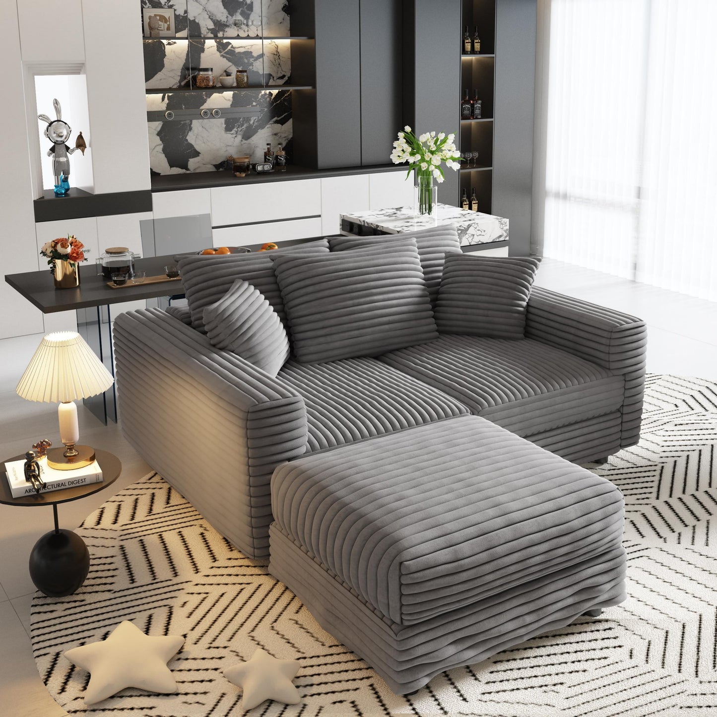 Plush Corduroy 3-Seat Sofa
