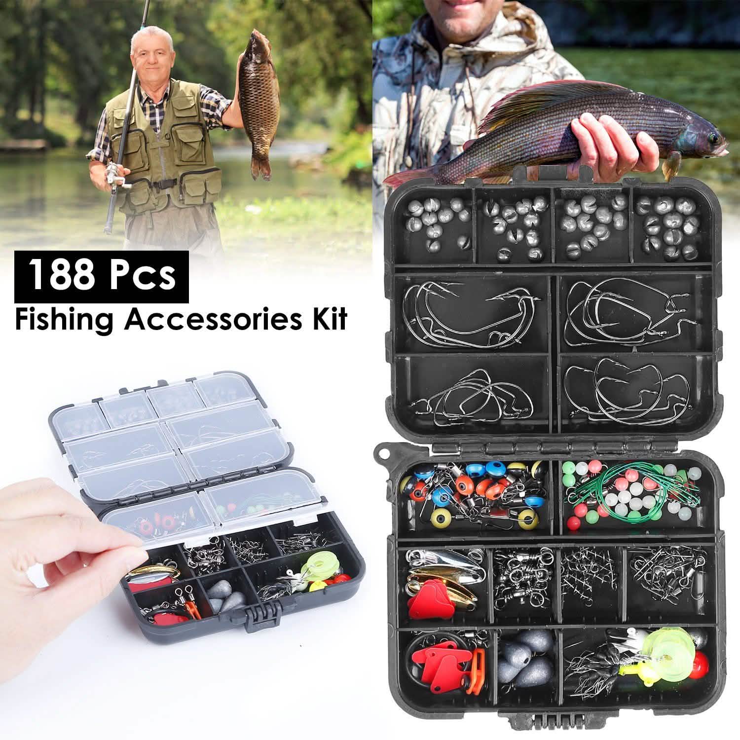 Lot de 188 pièces : Kit d'accessoires de pêche portables avec boîte de rangement