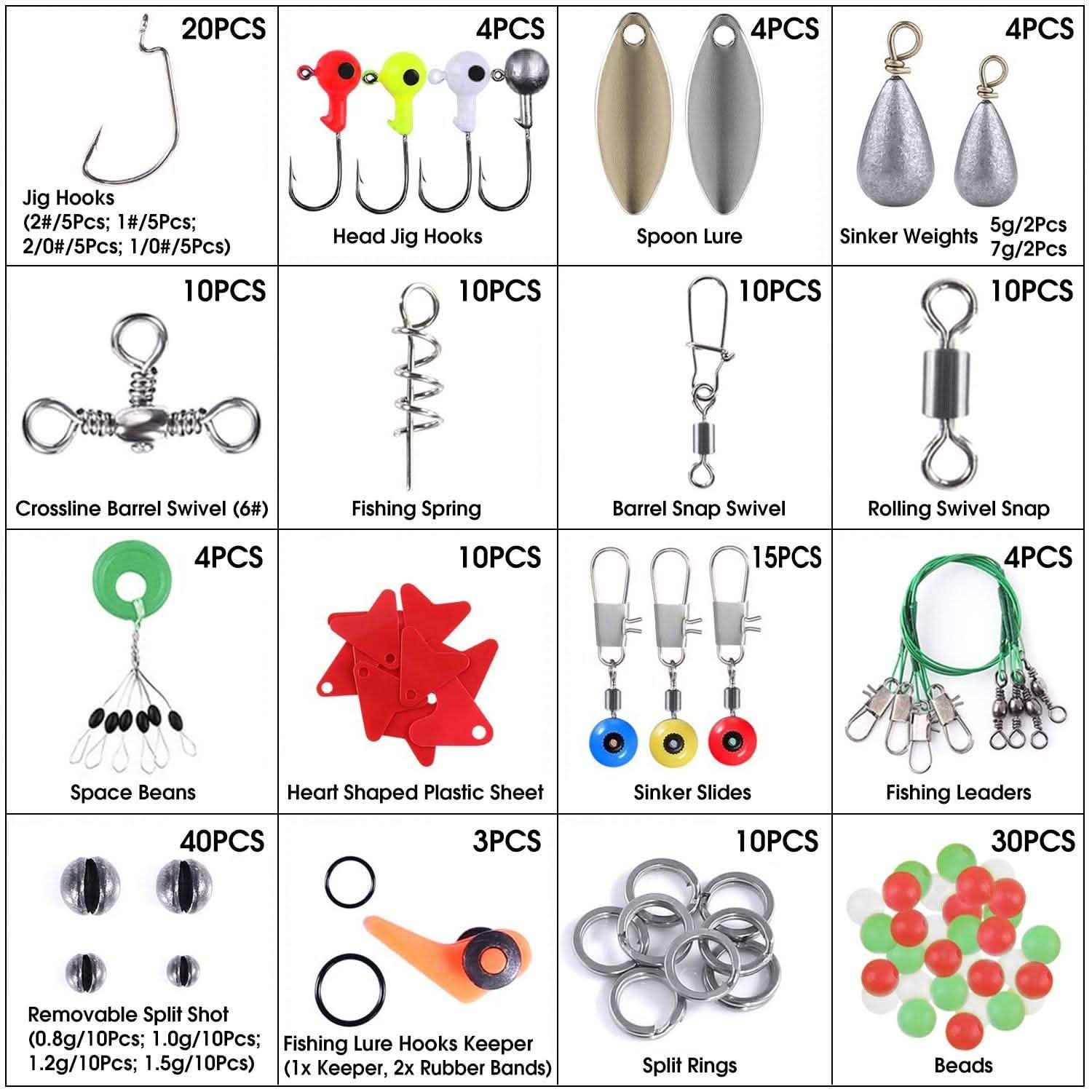 Lot de 188 pièces : Kit d'accessoires de pêche portables avec boîte de rangement