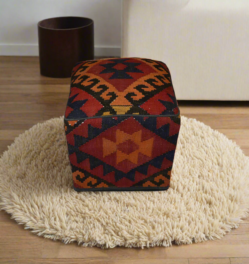 One of a Kind Kilim Rug Pouf Ottoman foot stool - #189