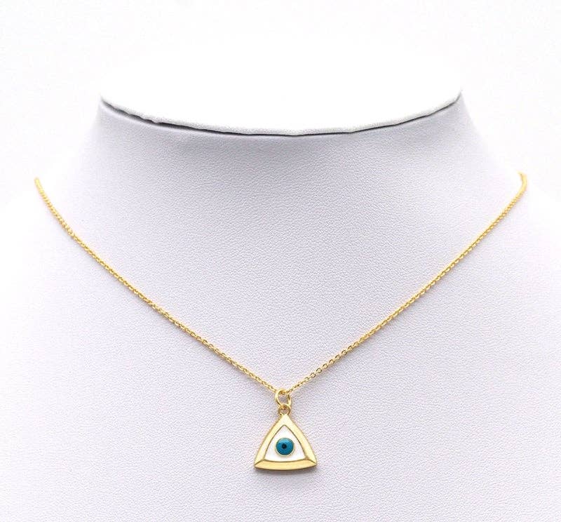 Gold CZ Evil Eye Triangle Shape Charm, Sku#LK721