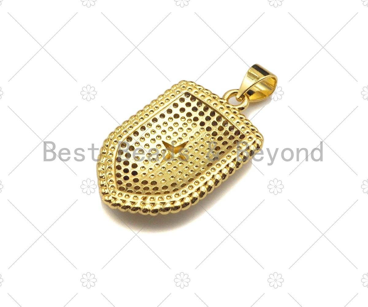 CZ Micro Pave North Star On Shield Pendant/Charm,Cubic Zirconia Star Charm, Necklace Bracelet Charm Pendant,16x25mm, Sku#LK190