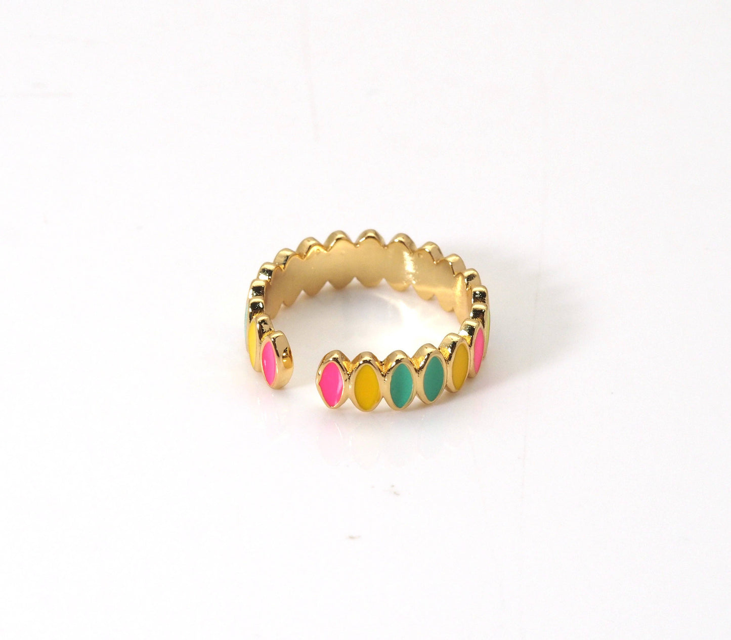 Gold Colorful Oval Enamel Adjustable Ring, Sku#LX197