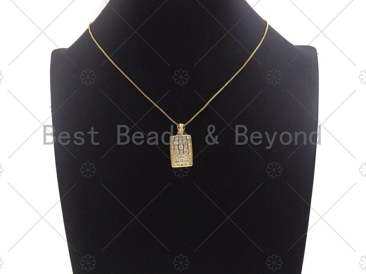 CZ Micro Pave Rectangle Mosaic lattice Charm/Pendant, Gold Dog Tag Charm, Pave Pendant, Gold plated charm, 15x24mm, Sku#LK126