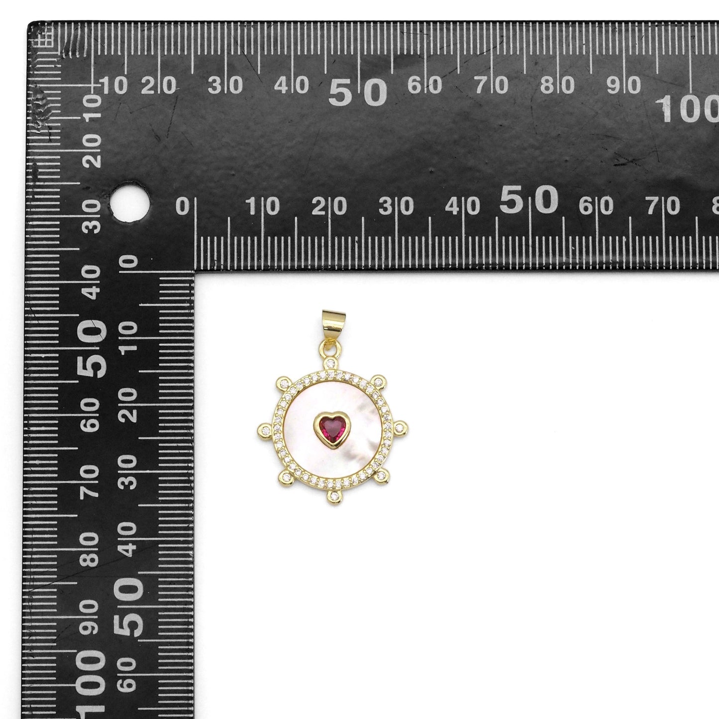 Spike Gemstone Pearl Coin with Heart Charm, Sku#LX299