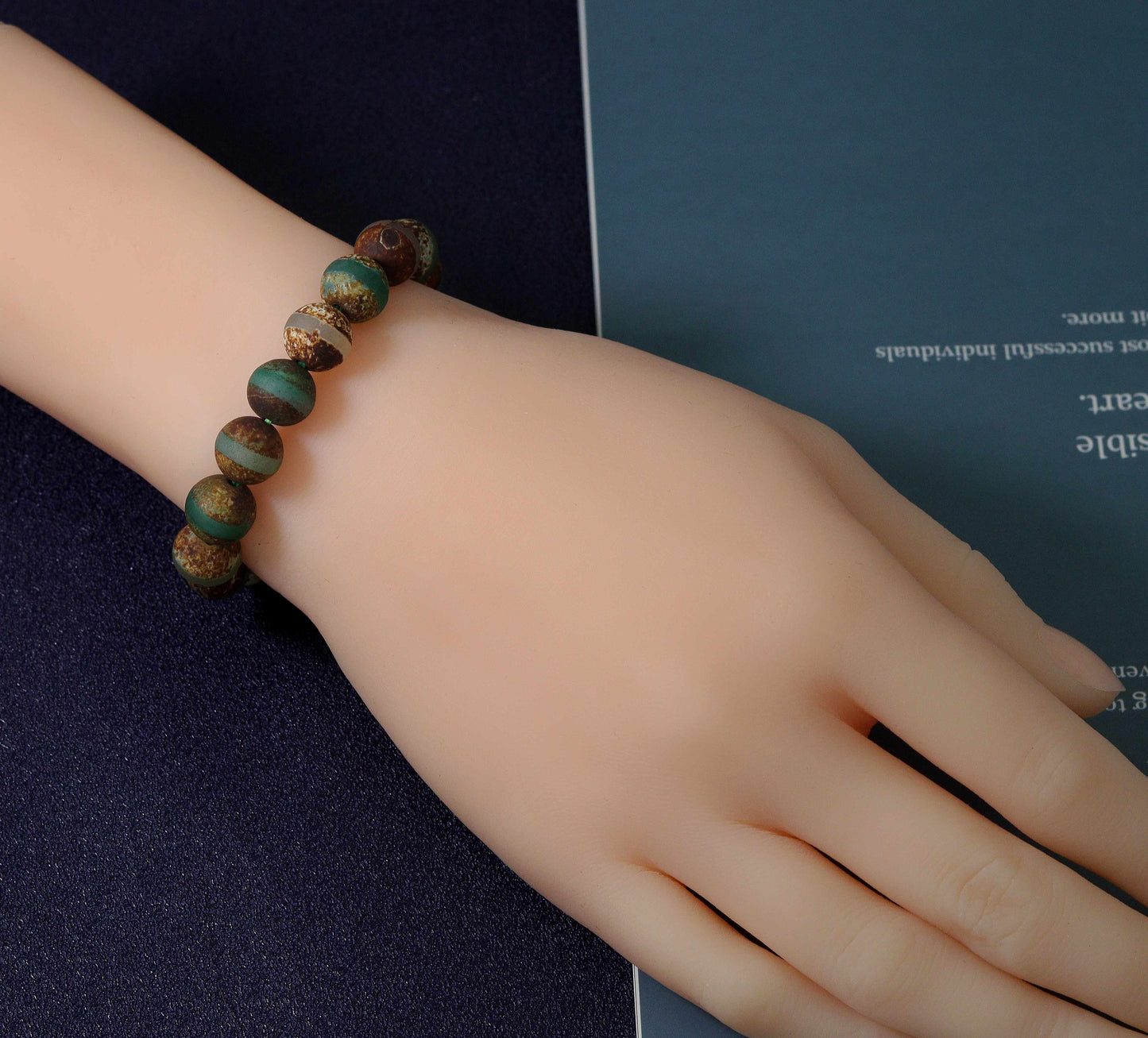 Brown Green Tibetan Agate Beads Bracelet,Sku#EF111
