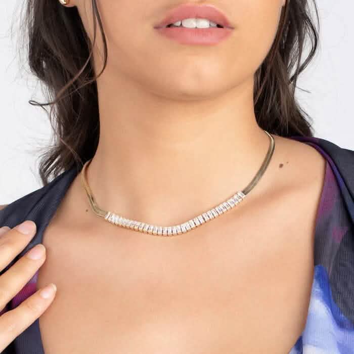 18Kゴールド クリスタル ヘリンボーンネックレス