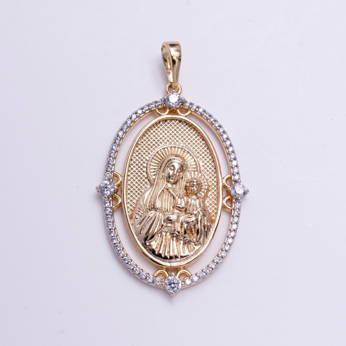 18k Gold Fill Virgin Mary Pendant Mother Mary Vintage Design Pendant Cubic Zircon Micro Pave Charm Religious Pendant Charms I-140