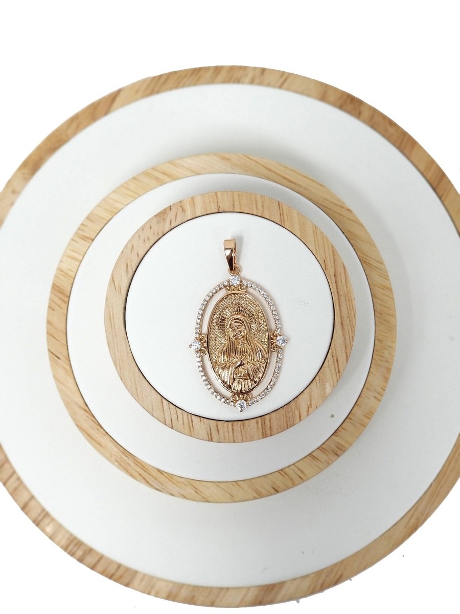 18k Gold Fill Virgin Mary Pendant Mother Mary Vintage Design Pendant Cubic Zircon Micro Pave Charm Religious Pendant Charms I-140