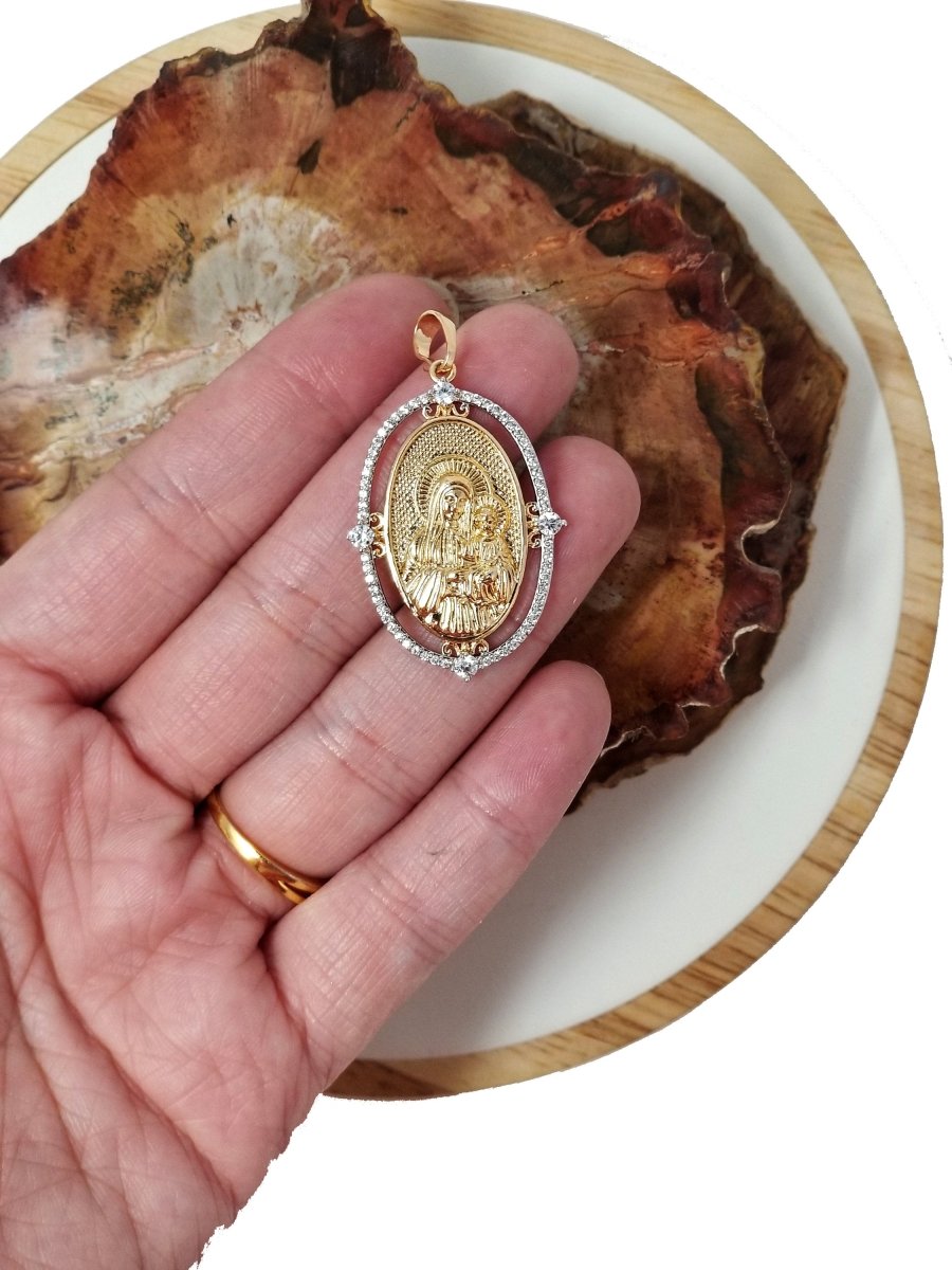 18k Gold Fill Virgin Mary Pendant Mother Mary Vintage Design Pendant Cubic Zircon Micro Pave Charm Religious Pendant Charms I-140