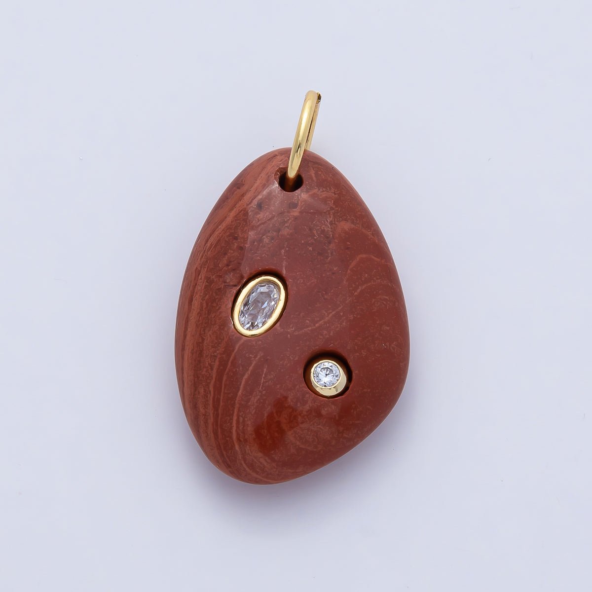18K Gold Filled 30mm Aventurine, Amethyst, Amazonite, Carnelian, Onyx, Clear Quartz Multicolor CZ Embedded Gemstone Charm | AF1487 - AF1489