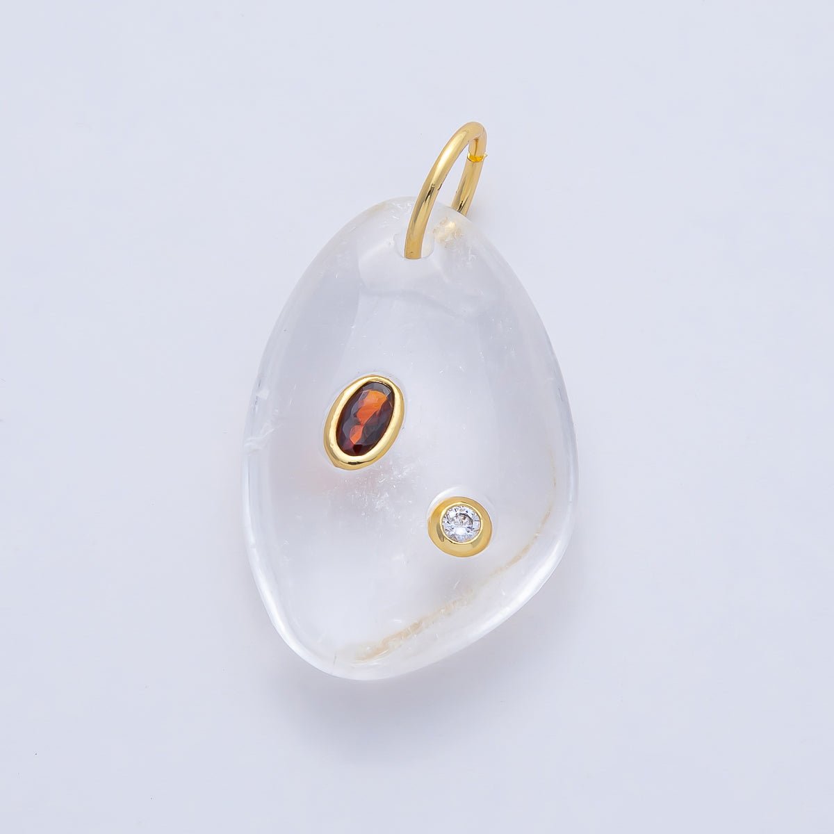 18K Gold Filled 30mm Aventurine, Amethyst, Amazonite, Carnelian, Onyx, Clear Quartz Multicolor CZ Embedded Gemstone Charm | AF1487 - AF1489