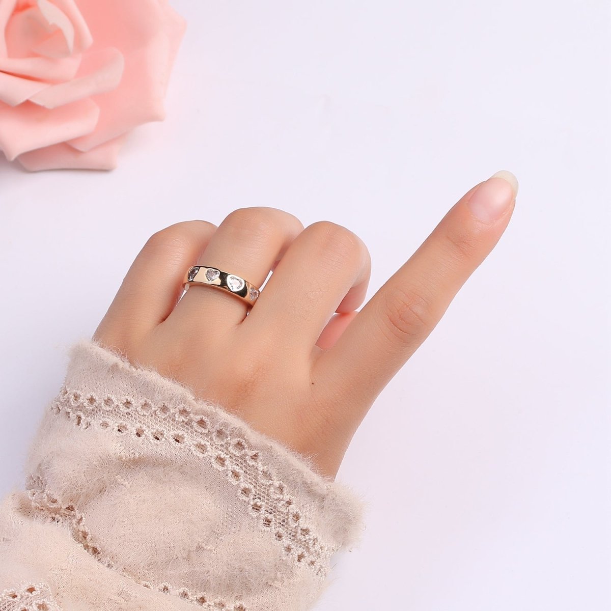 18K Gold Filled CZ Heart Minimalist Adjustable Ring