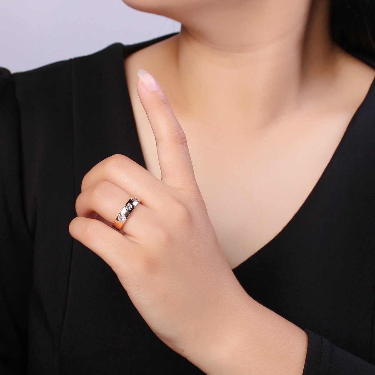 18K Gold Filled CZ Heart Minimalist Adjustable Ring