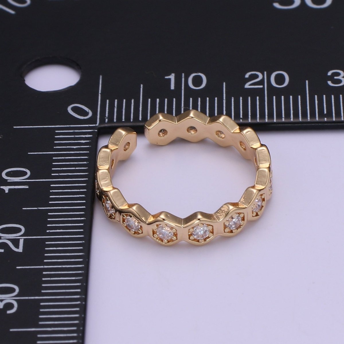 18K Gold Filled CZ Hexagon Band Adjustable Ring O-325