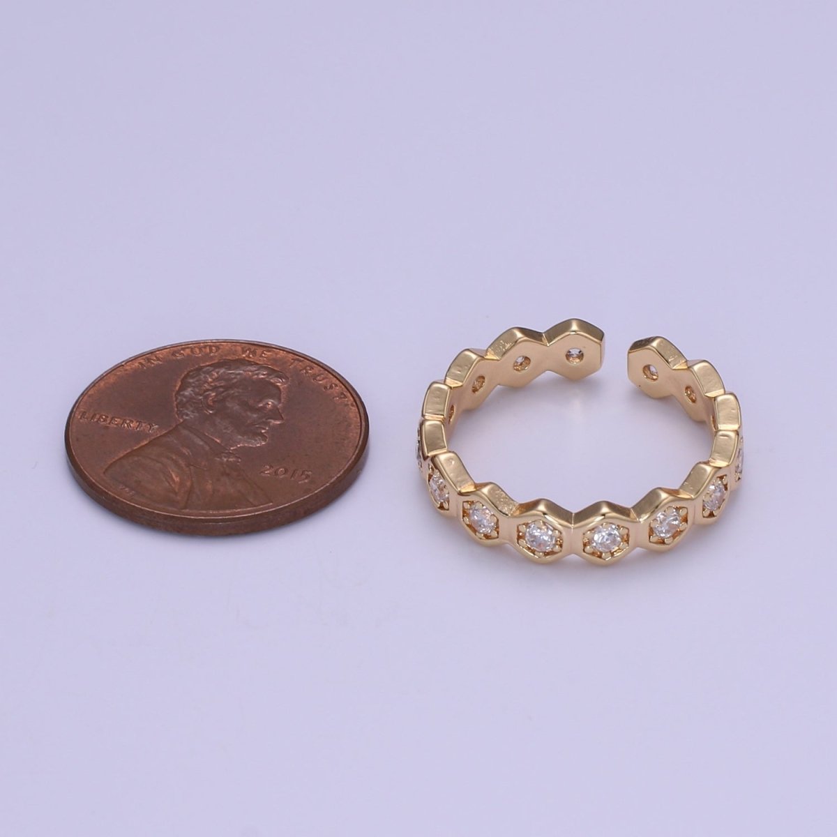 18K Gold Filled CZ Hexagon Band Adjustable Ring O-325