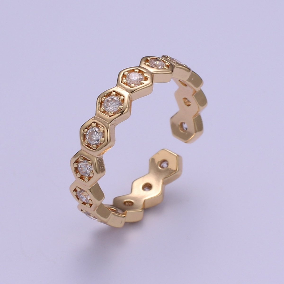 18K Gold Filled CZ Hexagon Band Adjustable Ring O-325
