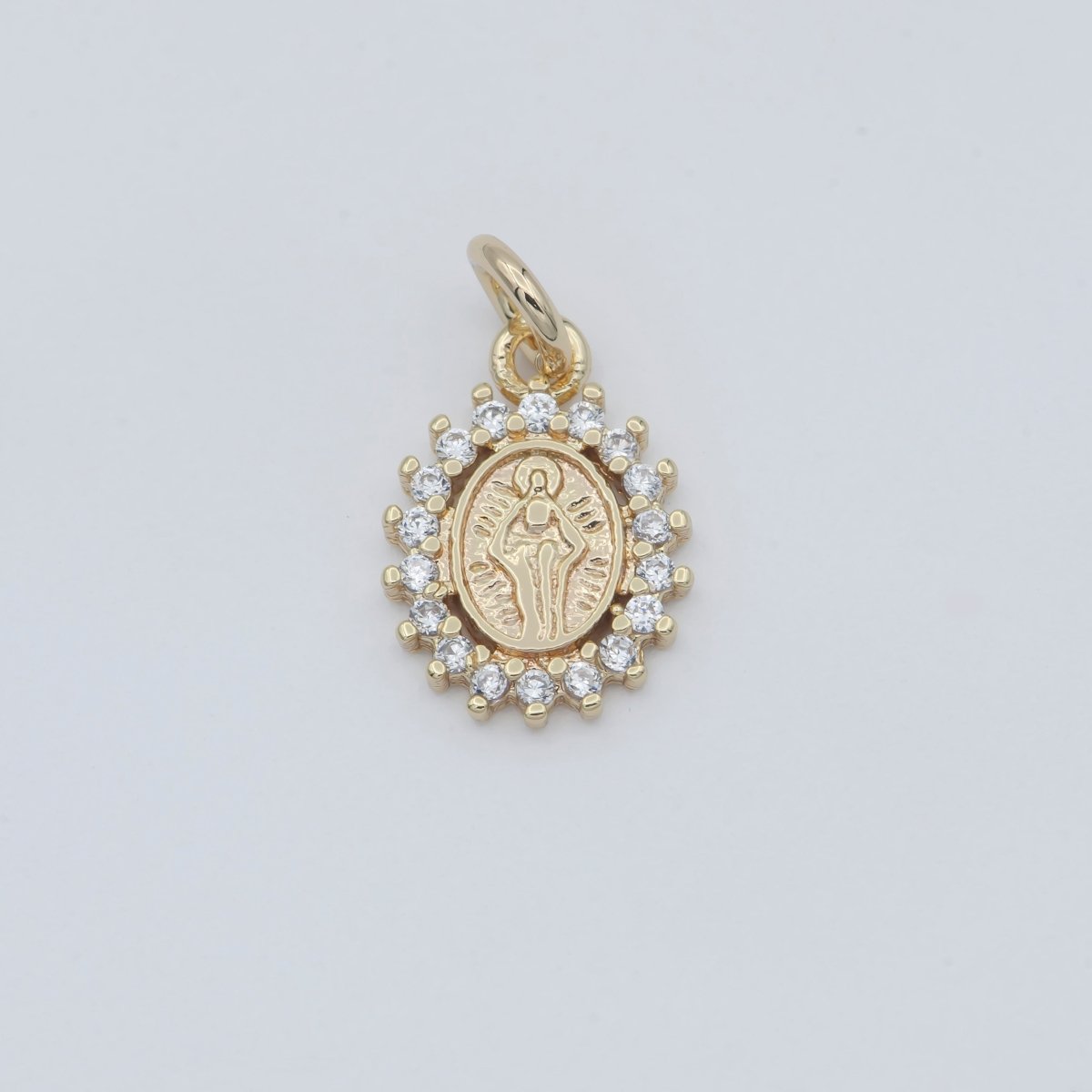 18K Gold Filled Religious Virgin Mary CZ Outline Oval Mini Charm | C005