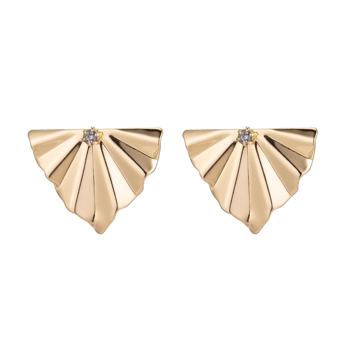 18k Gold Filled DIY Earrings Post, Stud Earrings Component, Geometric Wavy Earring Cubic Zirconia Findings for Jewelry Making Supplies K-012