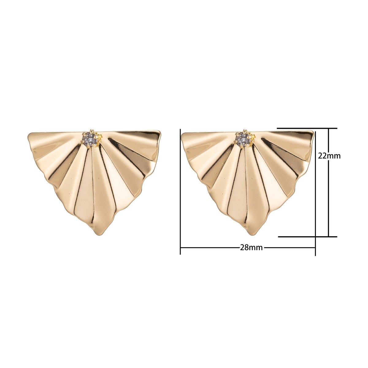 18k Gold Filled DIY Earrings Post, Stud Earrings Component, Geometric Wavy Earring Cubic Zirconia Findings for Jewelry Making Supplies K-012