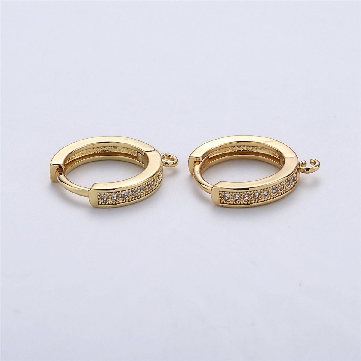 18k Gold Filled Earring One Touch Earring, jewelry Making, 15mm Gold huggie hoop earring with Micro Pave CZ Dainty Earring Charm K-161 K-162 L-331 L-332