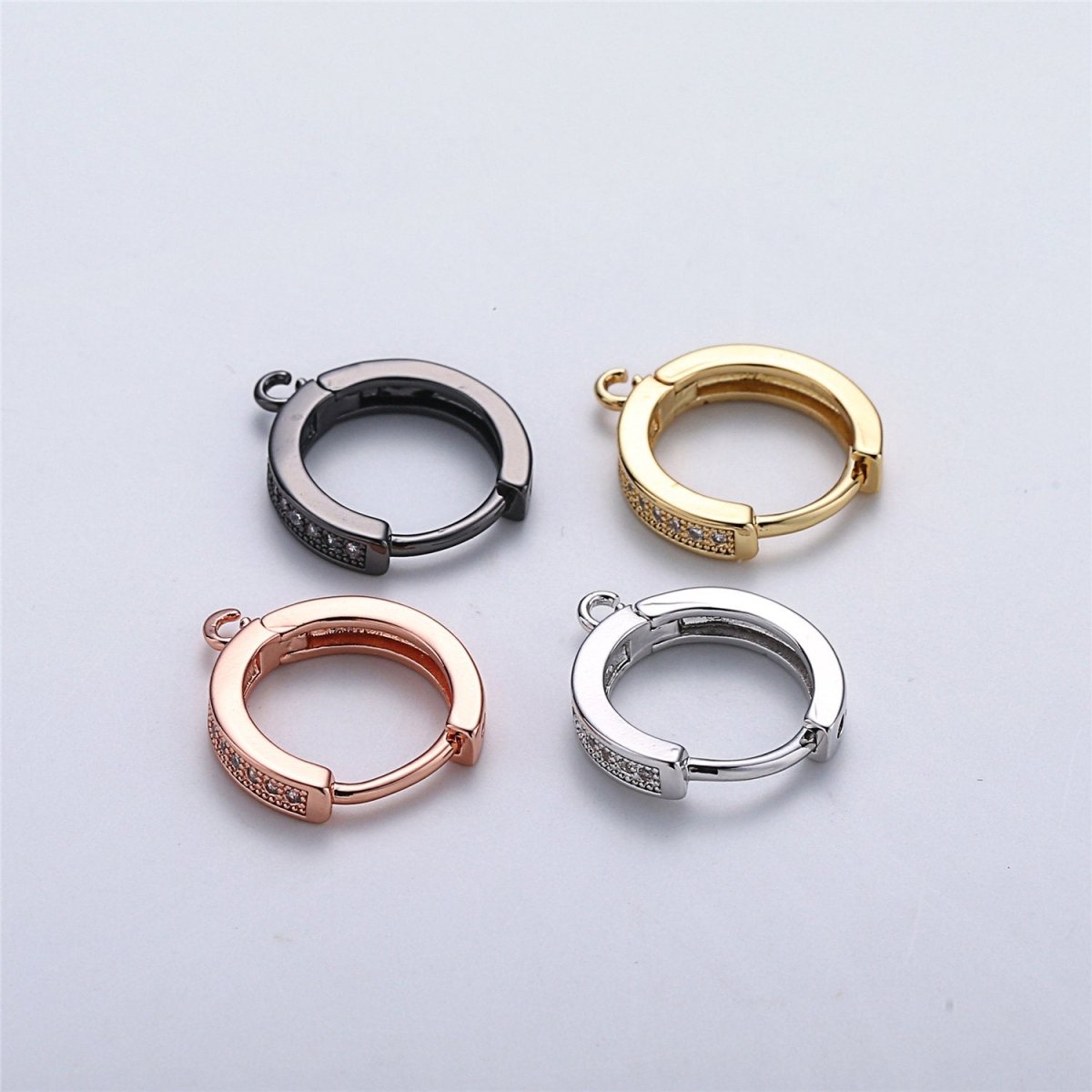 18k Gold Filled Earring One Touch Earring, jewelry Making, 15mm Gold huggie hoop earring with Micro Pave CZ Dainty Earring Charm K-161 K-162 L-331 L-332