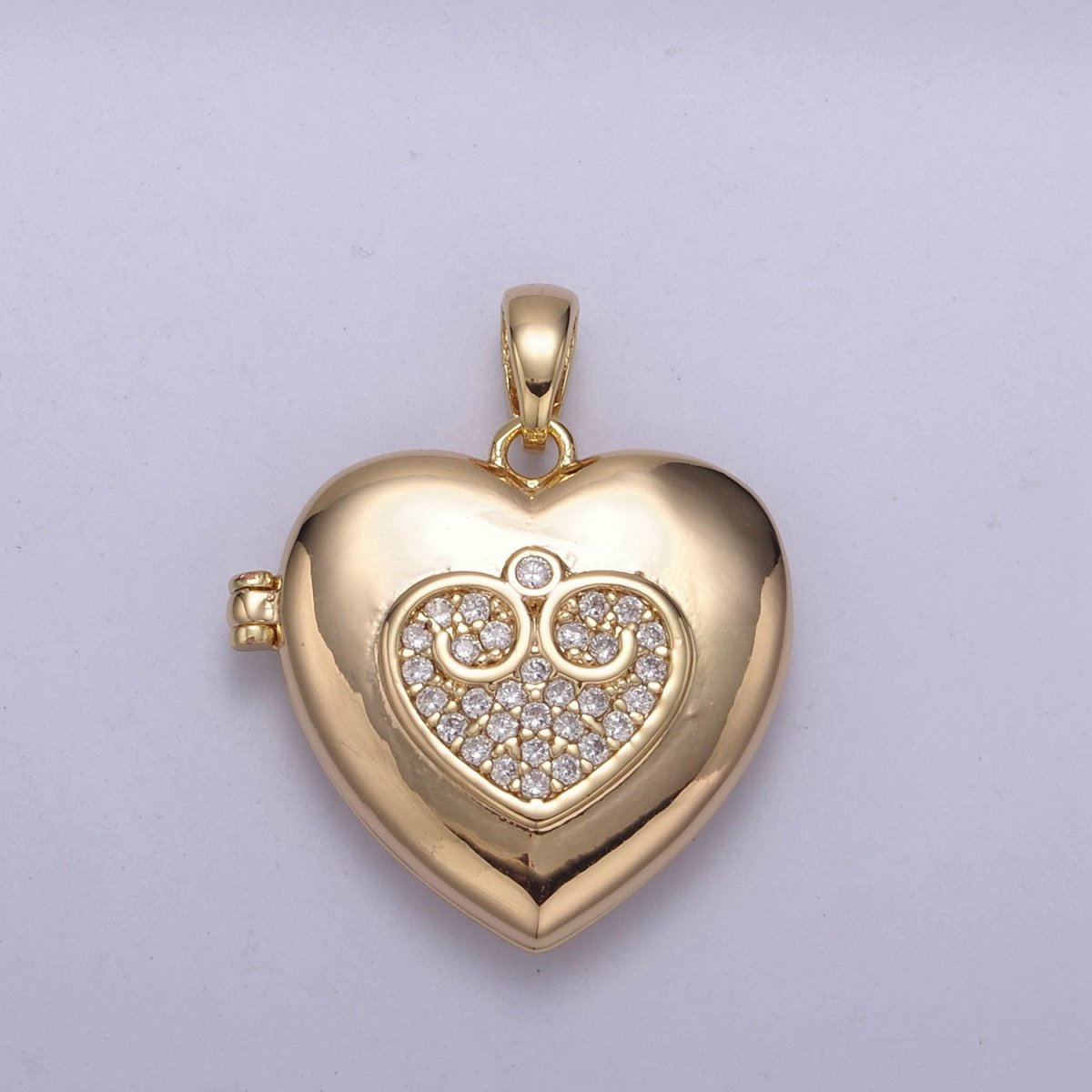 18K Gold Filled Heart Locket Pendant Photo Locket, Locket for Necklace, Micro Pave Cz Heart Locket, Gift for Her H-556