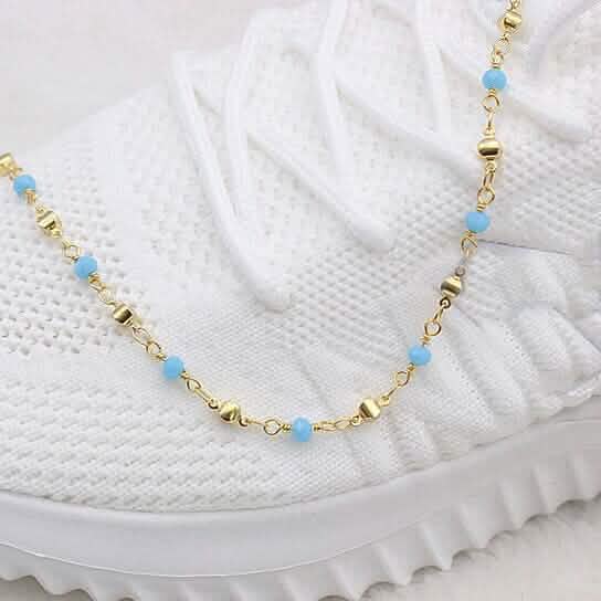 18k Gold Filled High Finish Polish Turquoise Ball Ankle Bracelet