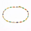 18k Gold Filled High Polish Finish Gold And Multi Color Dark Crystal Baguette Anklet