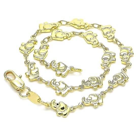 Bracelet de cheville maillons éléphant plaqué or 18 carats finition polie