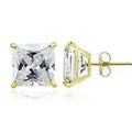 18k Gold Filled High Polish Finsh Stud Earring with Cubic Zirconia Square Golden Tone 8mm