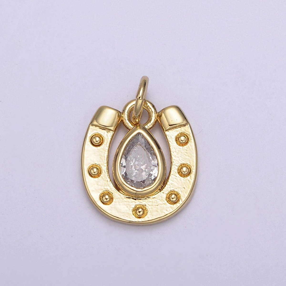 18K Gold Filled Horseshoe Dainty Delicate Small Tiny Lucky Charm Pendant CZ Micro Pave, Horse shoe Pendant for Necklace Component N-709
