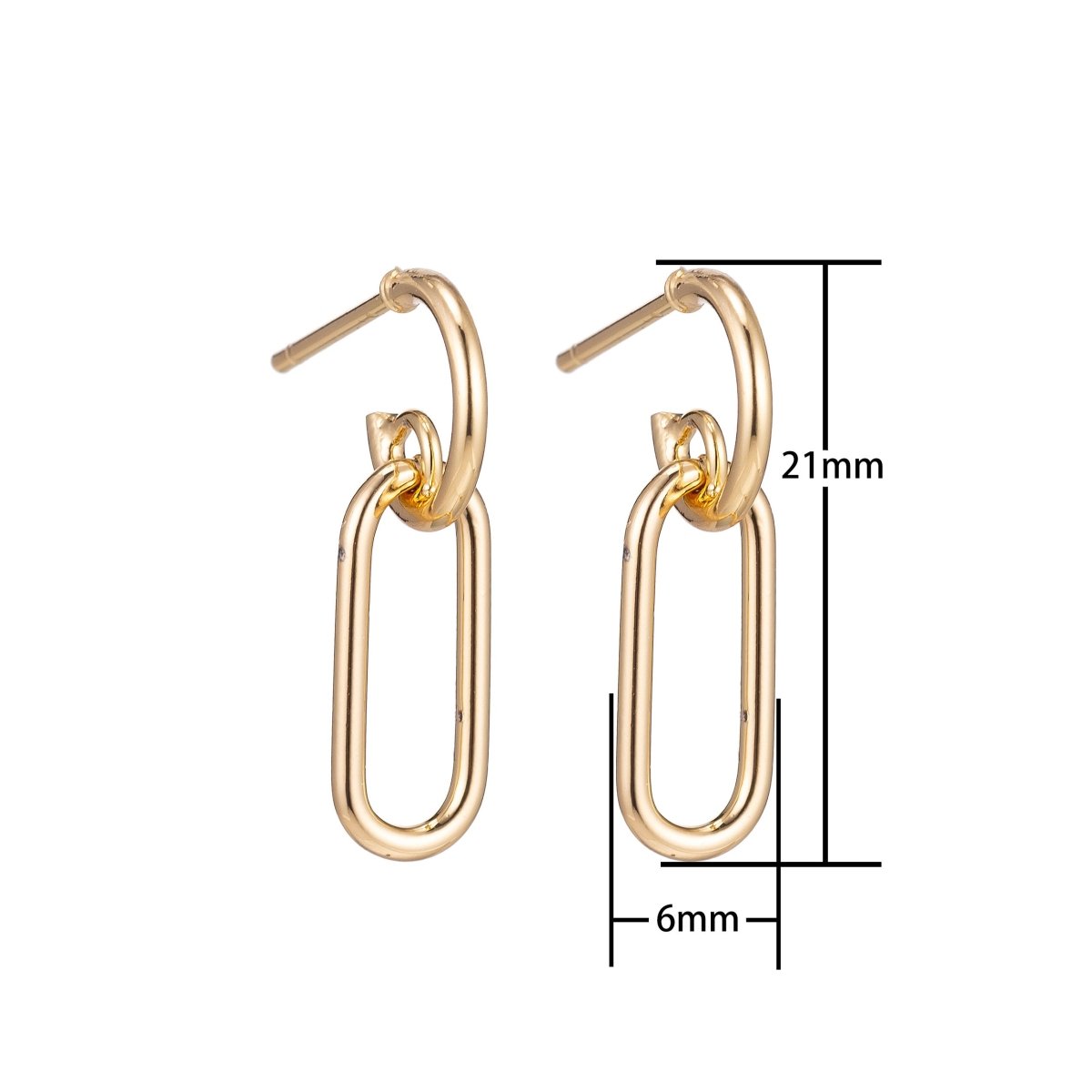 18k Gold Filled Huggies Earrings with Loop, Chained Earrings, Dangle Earring Making Supply Findings for Jewelry Making Supplies K-024
