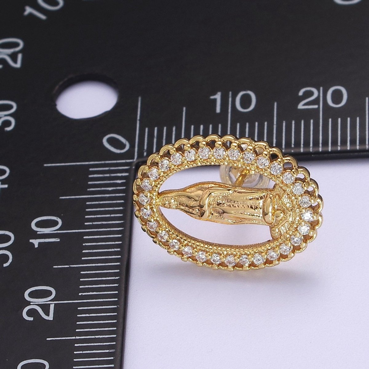 18K Gold Filled Lady Guadalupe Stud Earring with Clear Rainbow Cubic Zirconia V-102 V-103