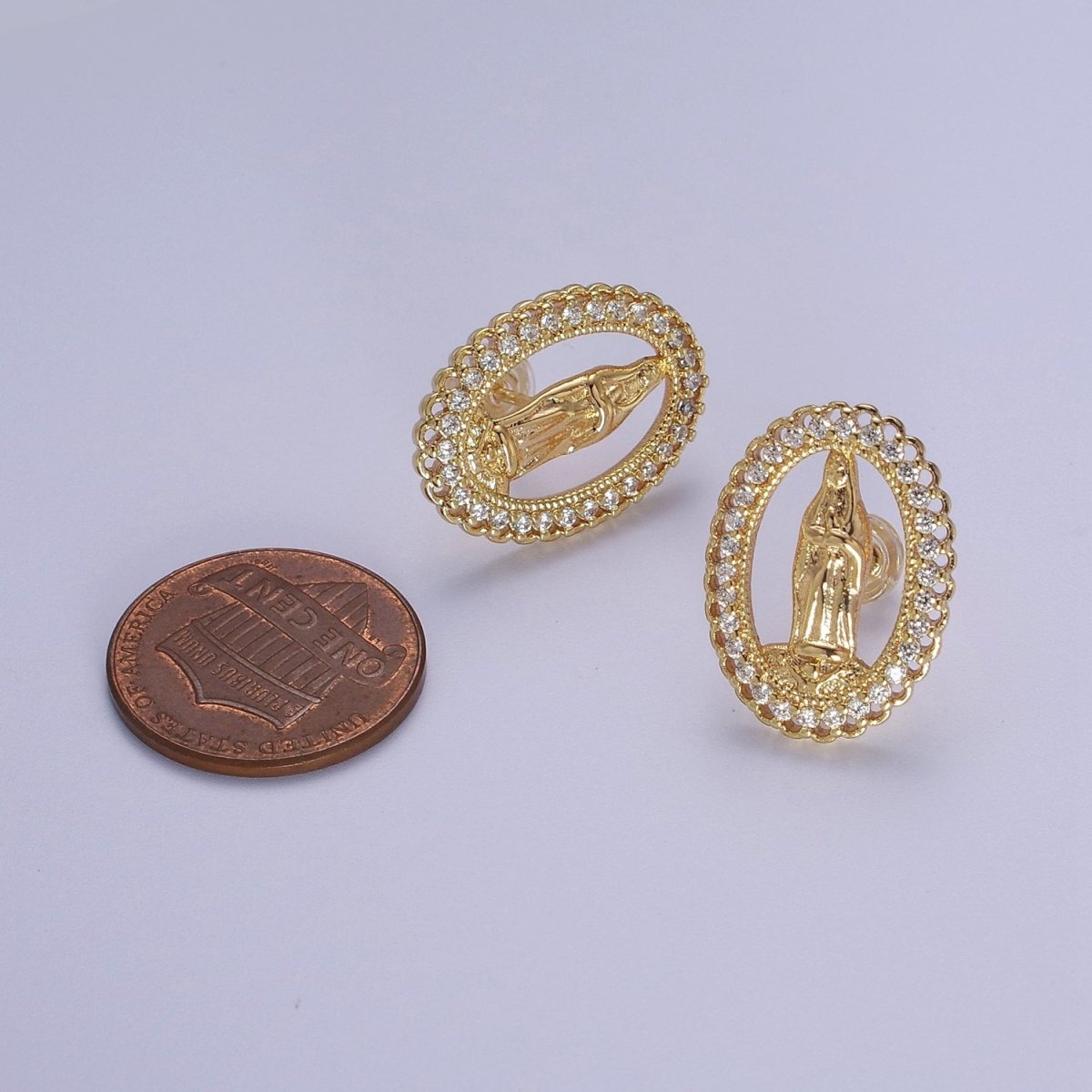 18K Gold Filled Lady Guadalupe Stud Earring with Clear Rainbow Cubic Zirconia V-102 V-103