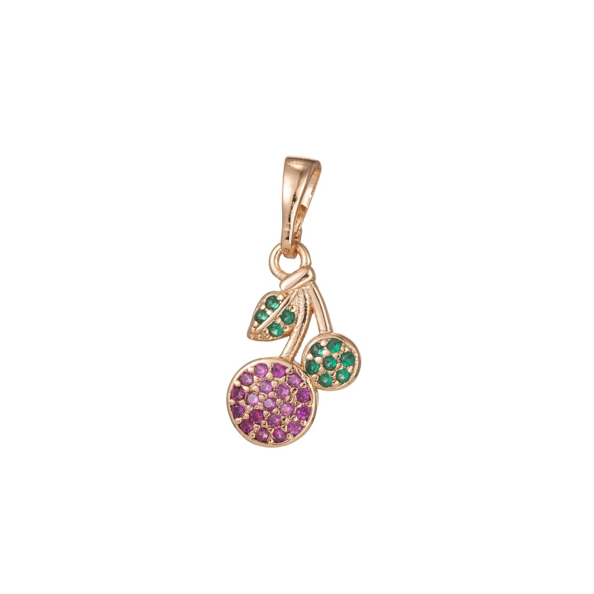 18k Gold Filled Micro Pave CZ Cherry Pendant Charm, Micro Pave CZ Cherry Pendant Charm, Gold Filled Fruit Pendant, For DIY Jewelry I-487 I-523