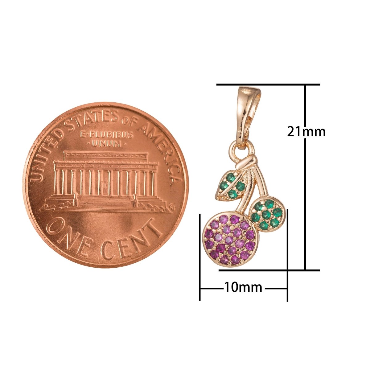 18k Gold Filled Micro Pave CZ Cherry Pendant Charm, Micro Pave CZ Cherry Pendant Charm, Gold Filled Fruit Pendant, For DIY Jewelry I-487 I-523