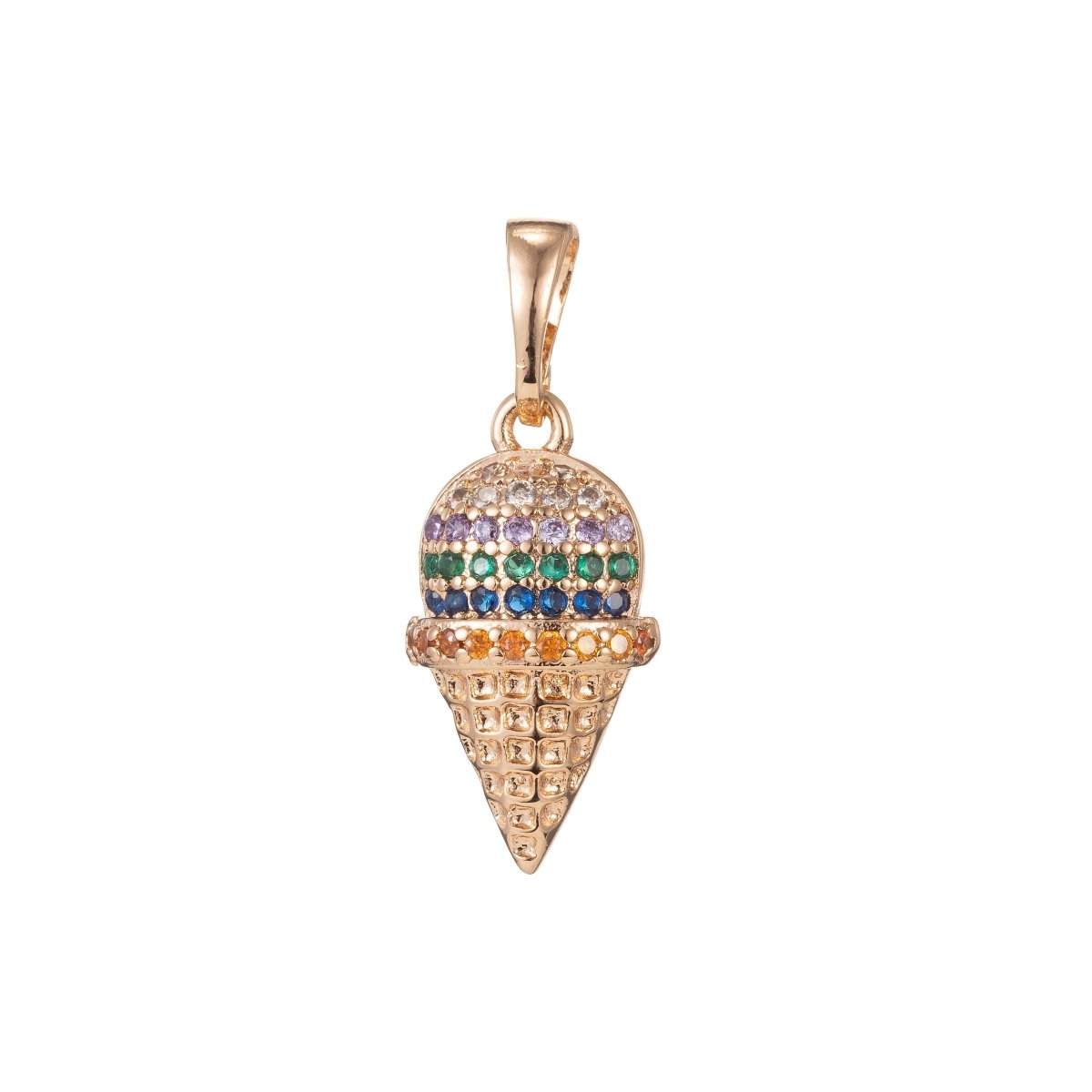 18k Gold Filled Micro Pave CZ Ice Cream Pendant Charm, Ice Cream Pendant Charm, Gold Filled Desert Pendant, For DIY Jewelry Making I-473