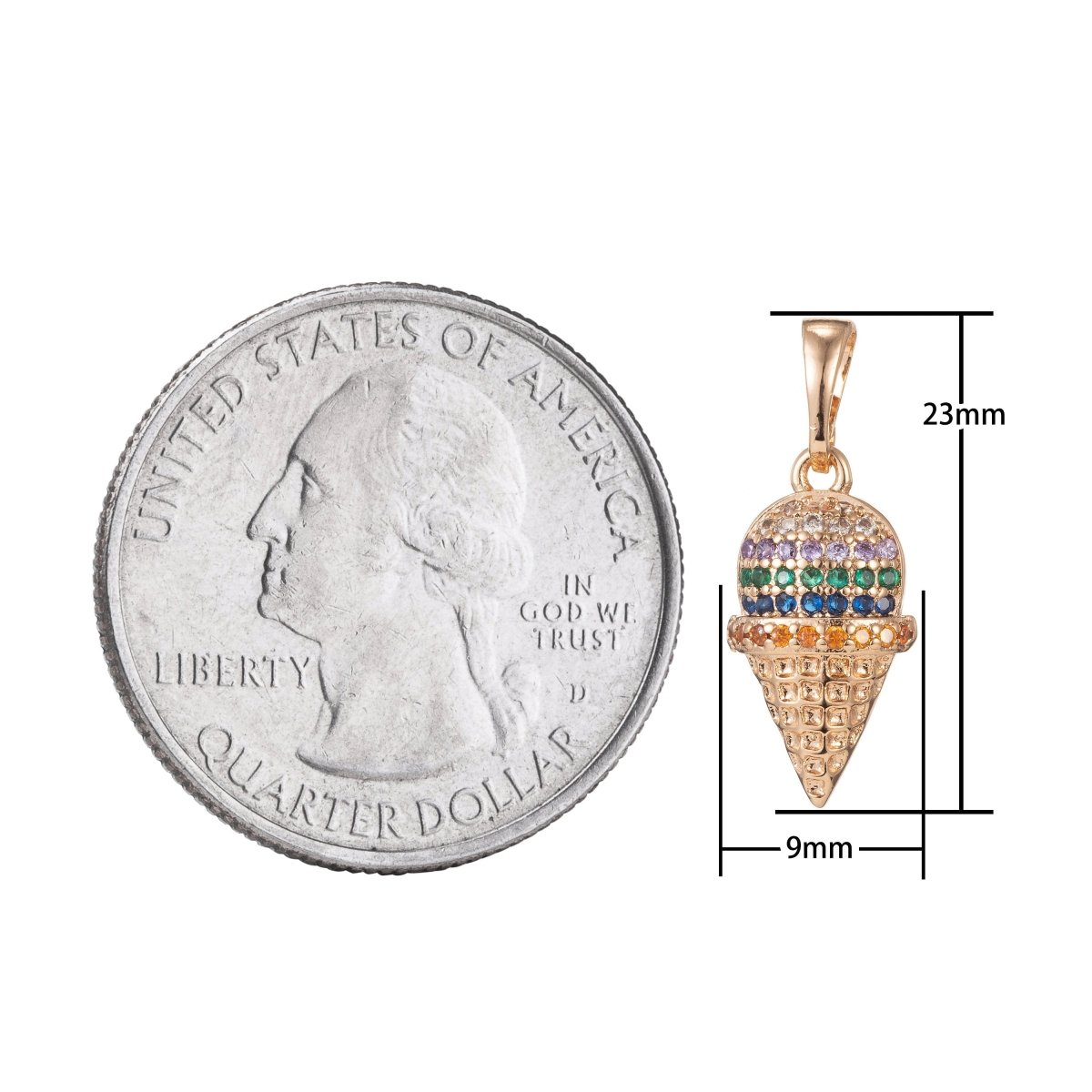 18k Gold Filled Micro Pave CZ Ice Cream Pendant Charm, Ice Cream Pendant Charm, Gold Filled Desert Pendant, For DIY Jewelry Making I-473