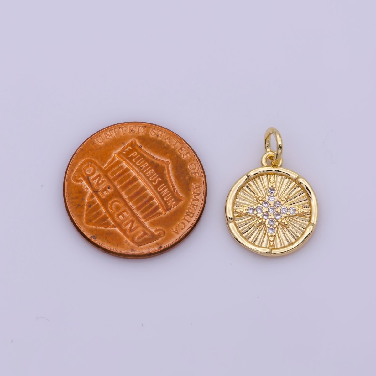 18K Gold Filled Mini Gold CZ North Star Charm Coin Disc N-198