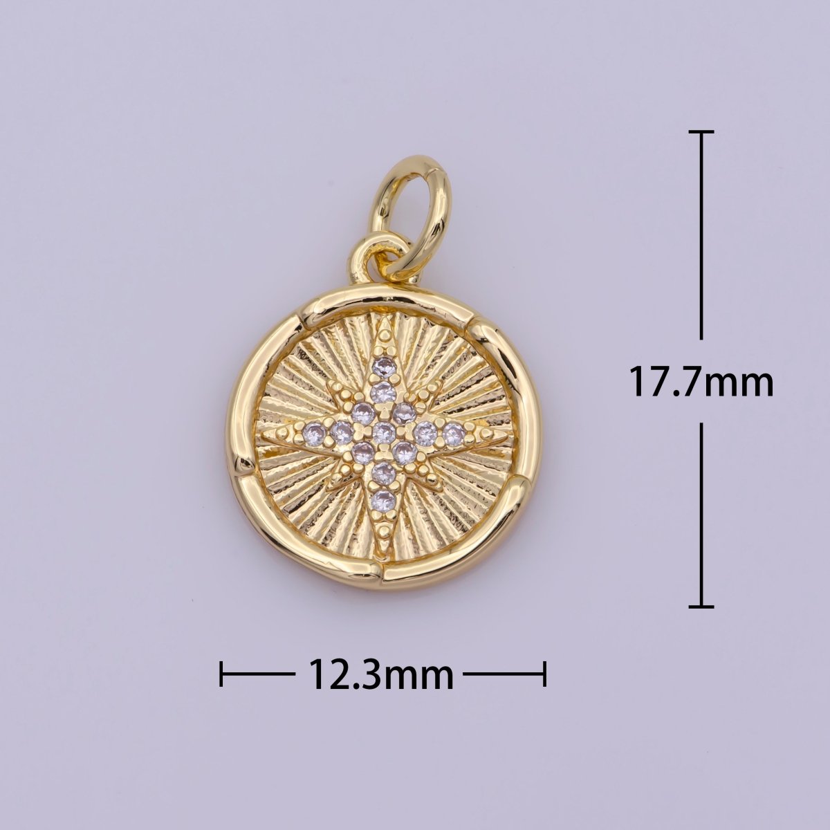 18K Gold Filled Mini Gold CZ North Star Charm Coin Disc N-198