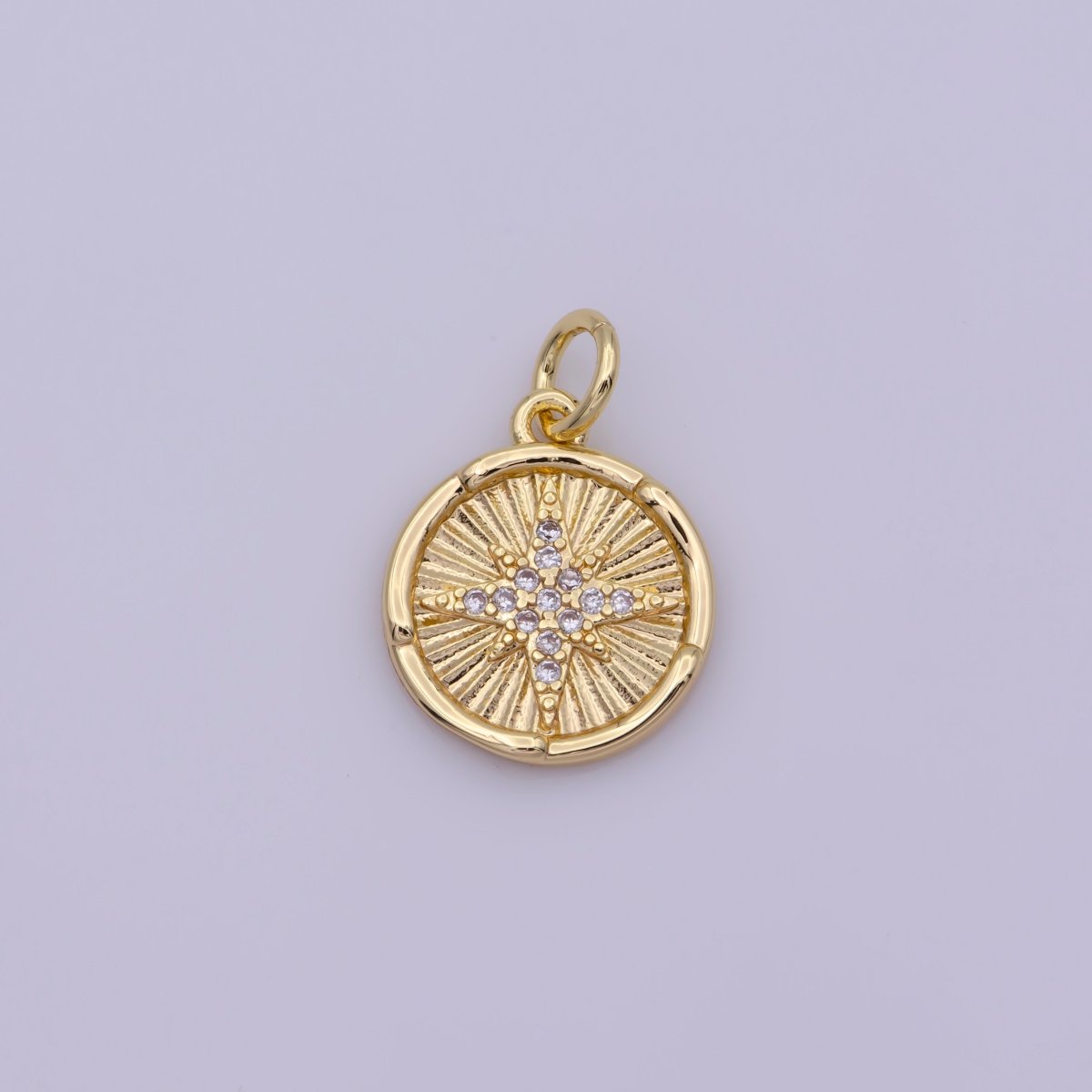 18K Gold Filled Mini Gold CZ North Star Charm Coin Disc N-198